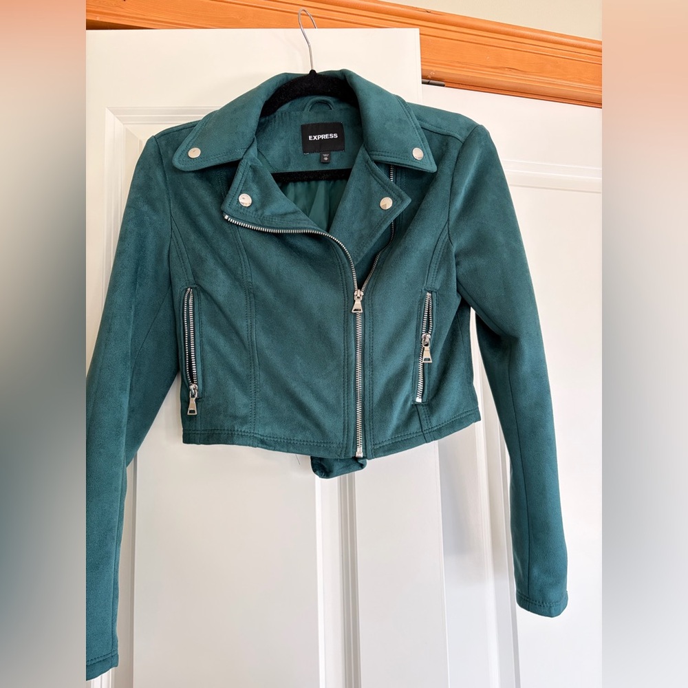 Express Cropped Suede Moto Jacket